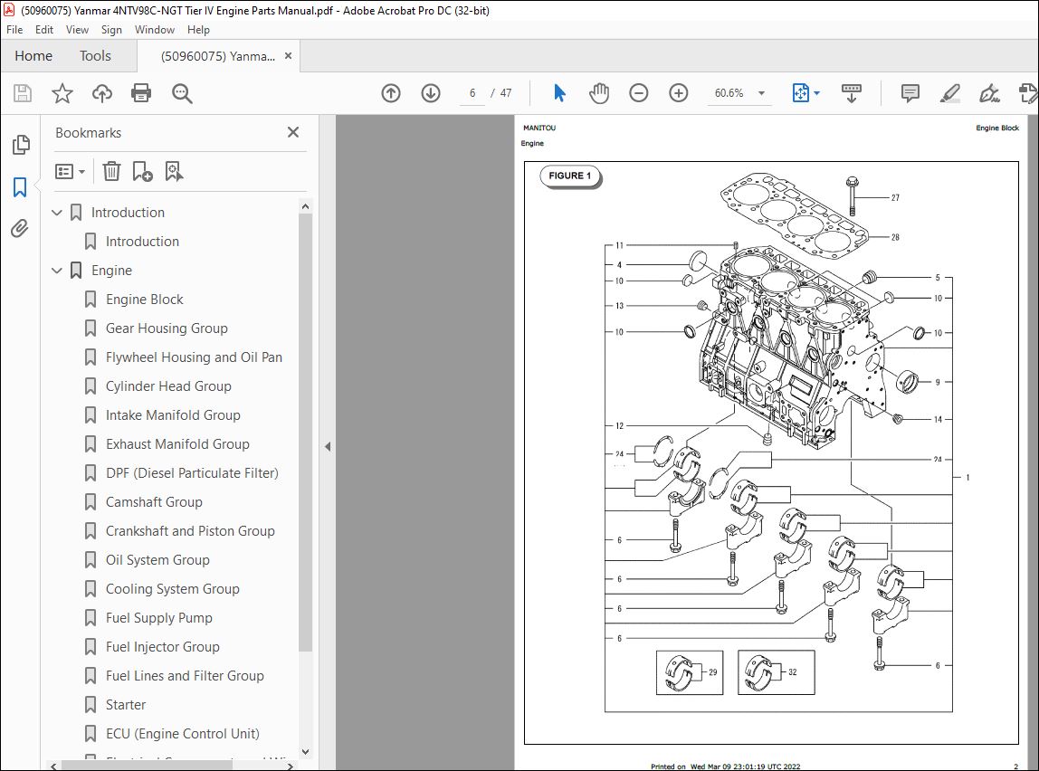 Yanmar 4NTV98C-NGT Tier IV Engine Parts Manual 50960075 - PDF DOWNLOAD ...