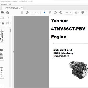 Yanmar 4TNV86CT-PBV  Engine Z55 Gehl and 550Z Mustang Excavators Engine Parts Manual(50940366) - PDF DOWNLOAD