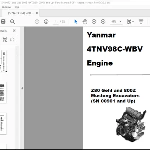 Yanmar 4TNV98C-WBV Z80 Gehl and 800Z Mustang Excavators Engine Parts Manual(50940332) - PDF DOWNLOAD