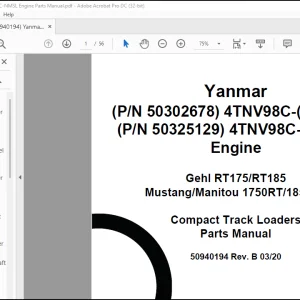 Yanmar Tier 4 4TNV98C-NMSL Engine Parts Manual 50940194 - PDF DOWNLOAD