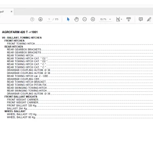 Deutz Fahr AGROFARM 420 T -1001 Parts Catalog Manual -  PDF DOWNLOAD