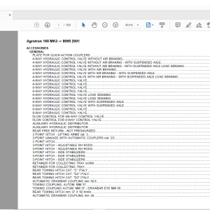Deutz Fahr Agrotron 165 MK3 after 8095 2001 Parts Catalog Manual  - PDF DOWNLOAD