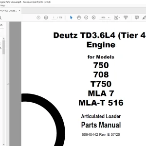 Deutz TD3.6L4 (Tier 4) Engine for Models 750 708 T750 MLA 7 MLA-T 516 Articulated Loader Parts Manual 50940442 - PDF DOWNLOAD