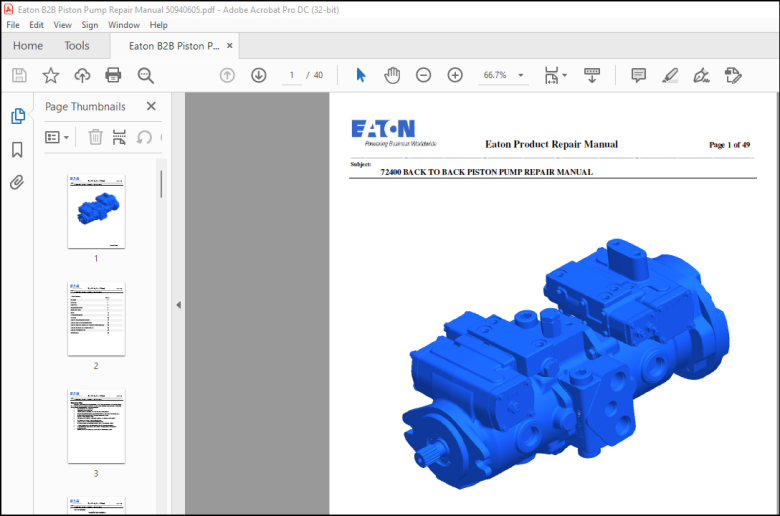 Eaton 72400 BACK TO BACK PISTON PUMP REPAIR MANUAL(50940605) - PDF ...