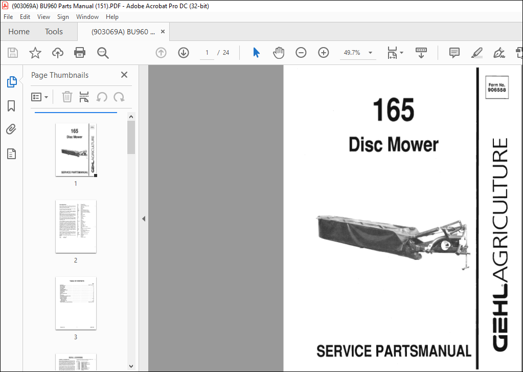 Gehl 165 Disc Mower Parts Manual(906558) - PDF DOWNLOAD - HeyDownloads ...