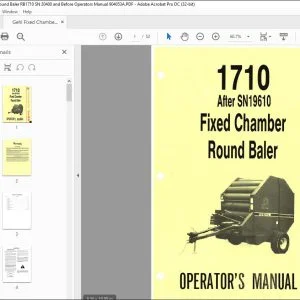 Gehl Fixed Chamber Round Baler RB1710 SN After SN19610 and Before Operators Manual 904053A - PDF DOWNLOAD