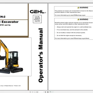 Gehl Heavy Equipment Excavator Updated 2022 PDF Operators Manual COMPLETE SET - DOWNLOAD