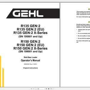 Gehl Heavy Equipment Skid Steer Loader Updated 2022 PDF Operators Manual - COMPLETE SET - DOWNLOAD