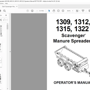Gehl Scavenger Manure Spreaders MS1309, MS1312, MS1315, MS1322 Operators Manual 907170C  - PDF DOWNLOAD