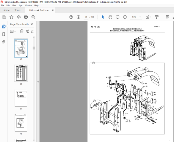 Hidromek Backhoe Loader HMK 102B Spare Parts Catalog Manual SN 150000 ...