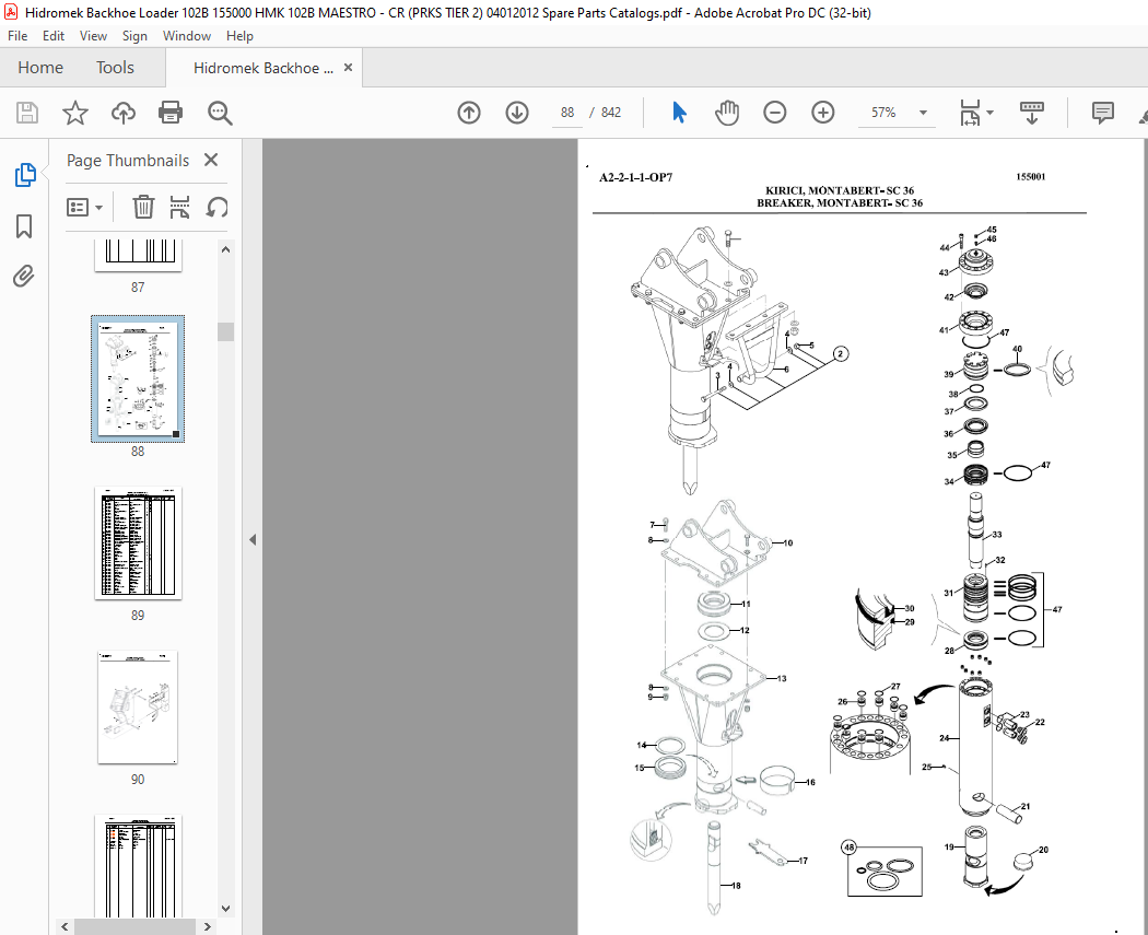 Hidromek Backhoe Loader HMK 102B Spare Parts Catalog Manual SN 155000 ...