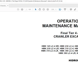 Hidromek Crawler Excavator HMK145LC-4 SR - HMK500LC-4 Final Tier 4  Stage IV Operation And Maintenance Manual(H347324401) - PDF DOWNLOAD
