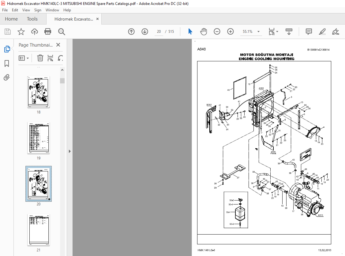 Hidromek Excavator HMK 140LC-3 Mitsubishi Engine Parts Catalogue Manual ...