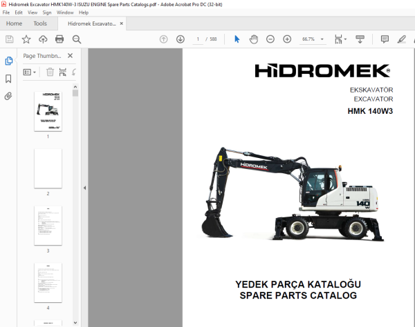 Hidromek Excavator HMK 140W3 Isuzu Engine Spare Parts Catalog Manual SN ...