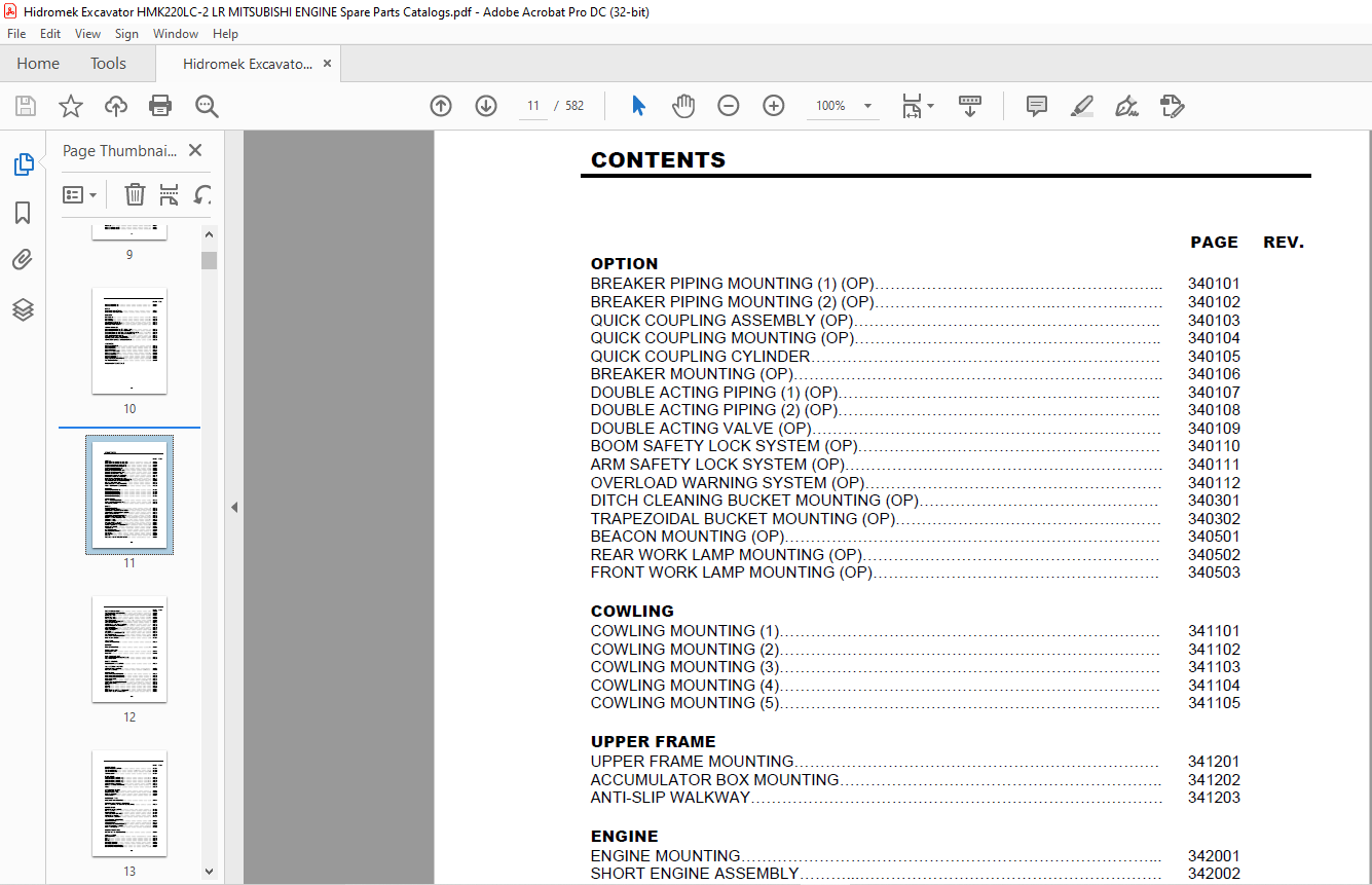 Hidromek Excavator HMK 220 LC-2 LR Mitsubishi Parts Catalogue Manual ...