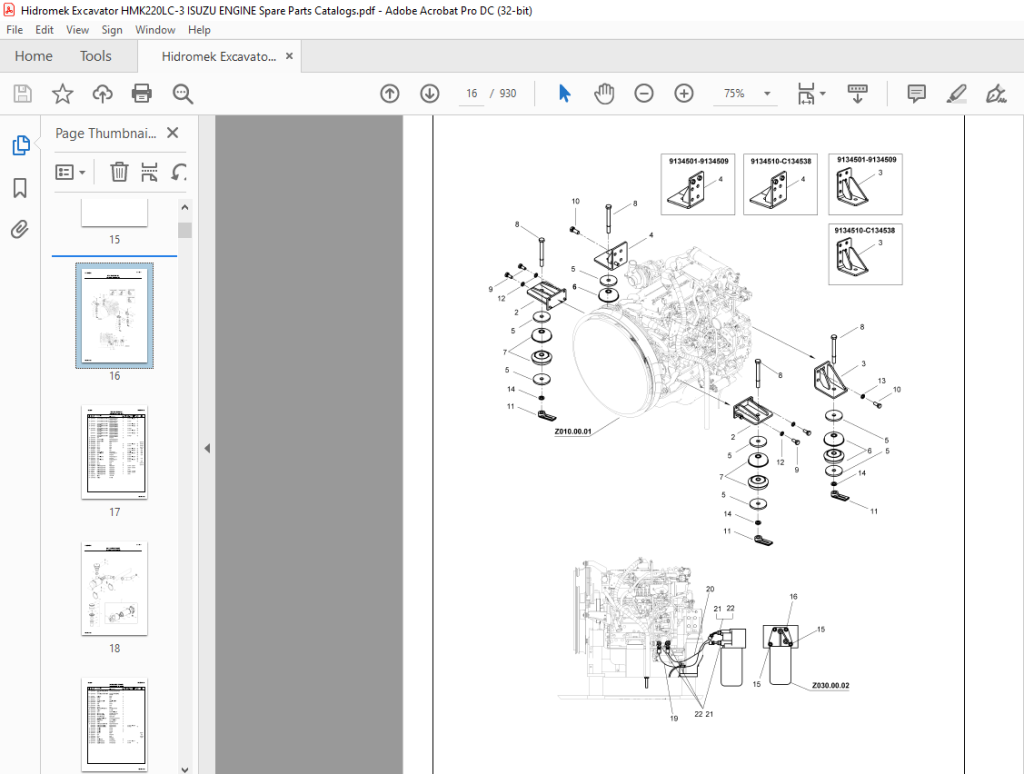 Hidromek Excavator HMK220LC-3 ISUZU ENGINE Spare Parts Catalog Manual ...