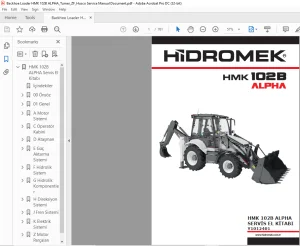 Hidromek HMK 102B Alpha SERVİS EL KİTABI Y1012401 - PDF DOWNLOAD (Turkish)