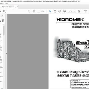 Hidromek HMK 102B Backhoe Loader Parts Catalog Manual 110000 - PDF DOWNLOAD