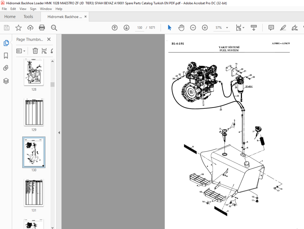 Hidromek HMK 102B Backhoe Loader Spare Parts Catalog Manual SN A19001 ...