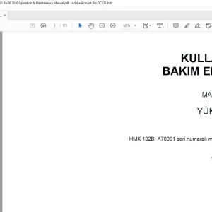 Hidromek HMK 102B MAESTRO SERİSİ YÜKLEYİCİLER KULLANIM VE BAKIM EL KİTABI - PDF DOWNLOAD(Turkish)