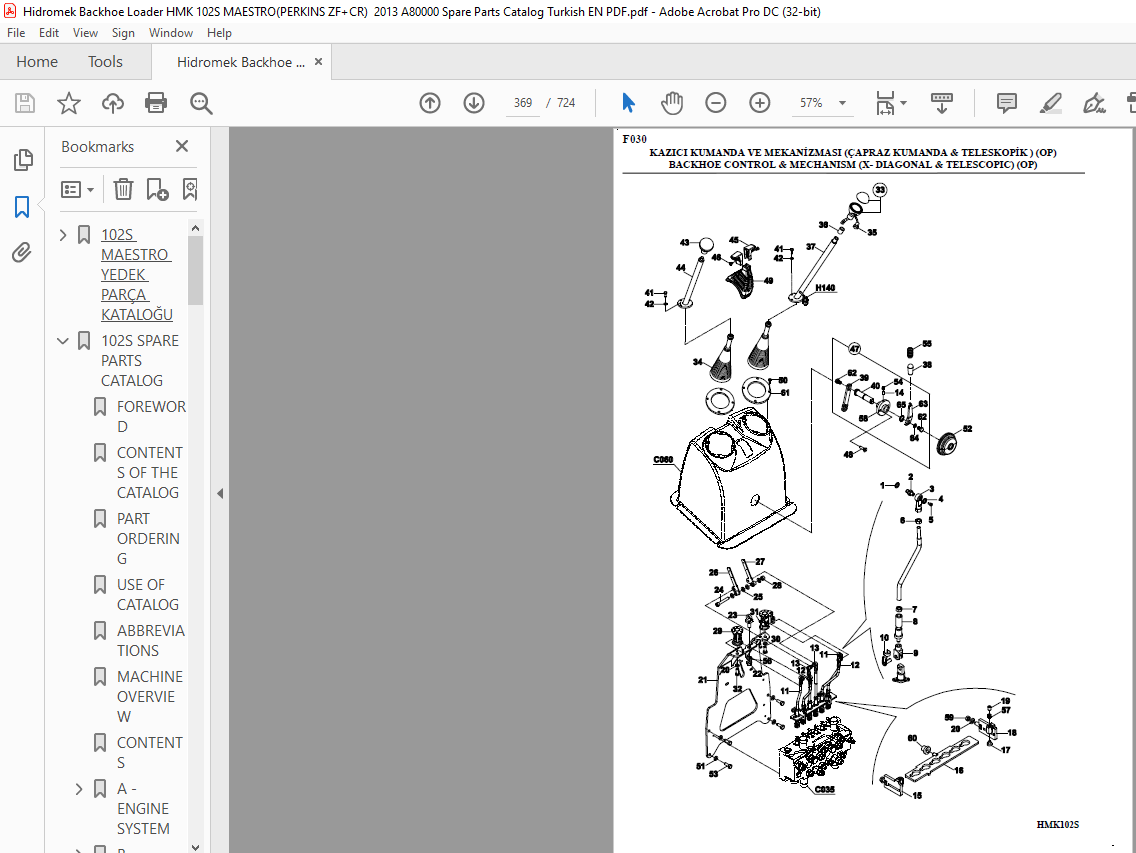 Hidromek HMK 102S Maestro Backhoe Loader Parts Catalog Manual SN A80001 ...