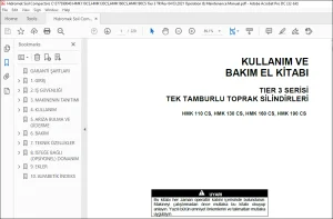 Hidromek HMK 110 CS, HMK 130 CS, HMK 160 CS, HMK 190 CS TIER 3 SERİSİ TEK TAMBURLU TOPRAK SİLİNDİRLERİ KULLANIM VE BAKIM EL KİTABI - PDF DOWNLOAD (Turkish)