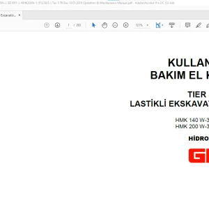 Hidromek HMK 140 W-3 HMK 200 W-3 TIER 3 SERİSİ LASTİKLİ EKSKAVATÖRLER KULLANIM VE BAKIM EL KİTABI(H237322400) - PDF DOWNLOAD (Turkish)