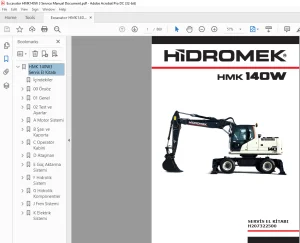 Hidromek HMK 140W Ekskavatör SERVİS EL KİTABI H207322500 - PDF DOWNLOAD (Turkish)