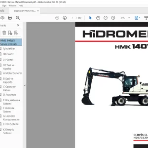 Hidromek HMK 140W Ekskavatör SERVİS EL KİTABI H207322500 - PDF DOWNLOAD (Turkish)