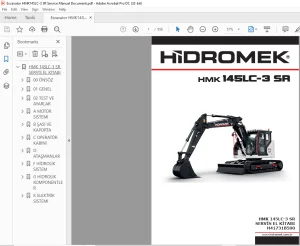 Hidromek HMK 145LC-3 SR Ekskavatör SERVİS EL KİTABI H41731B500 - PDF DOWNLOAD (Turkish)