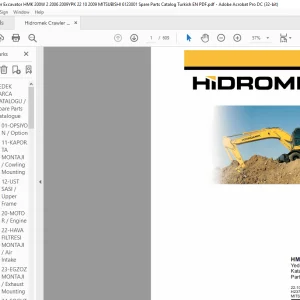 Hidromek HMK 200 W-2 Crawler Excavator MITSUBISHI 6123001 Parts Catalogue Manual H237303100 - PDF DOWNLOAD