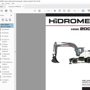 Hidromek HMK 200W Ekskavatör SERVİS EL KİTABI H237322500 - PDF DOWNLOAD (Turkish)