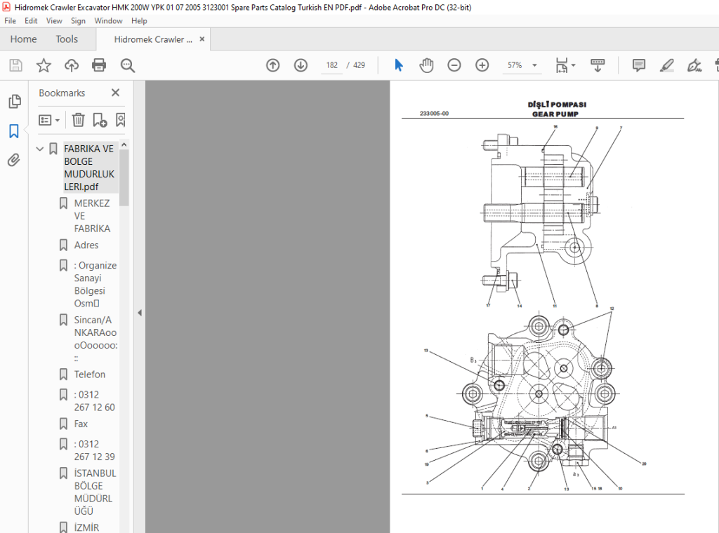 Hidromek HMK 200W Hydraulic Excavator Spare Parts Catalog Manual SN ...