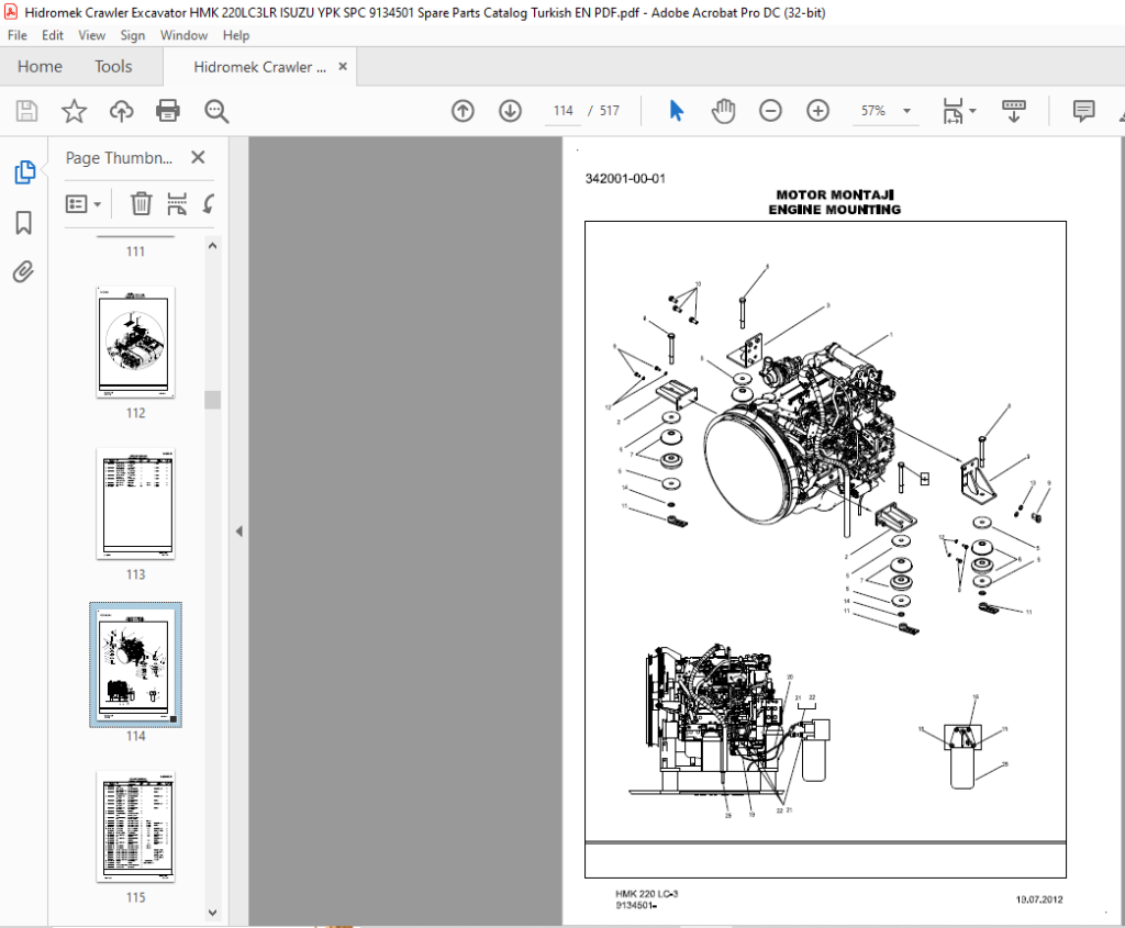 Hidromek HMK 220 LC-3-LR Crawler Excavator Isuzu 9134501 Parts Catalog ...