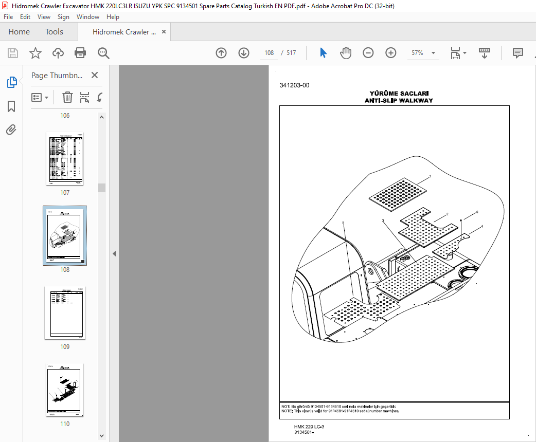 Hidromek HMK 220 LC-3-LR Crawler Excavator Isuzu 9134501 Parts Catalog ...