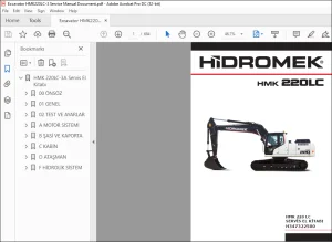 Hidromek HMK 220 LC Ekskavatör SERVİS EL KİTABI H347322500 - PDF DOWNLOAD (Turkish)