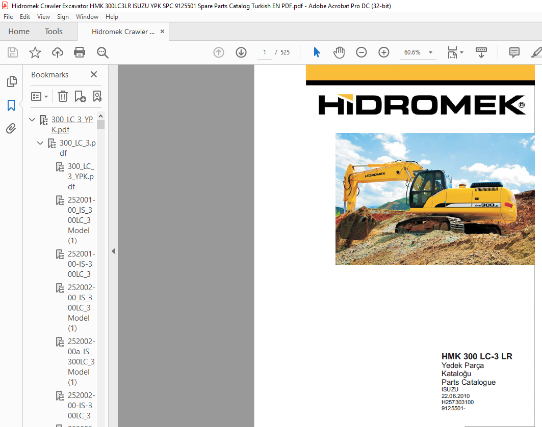 Hidromek HMK 300 LC-3 LR Crawler Excavator Isuzu 9125501 Parts Catalog ...