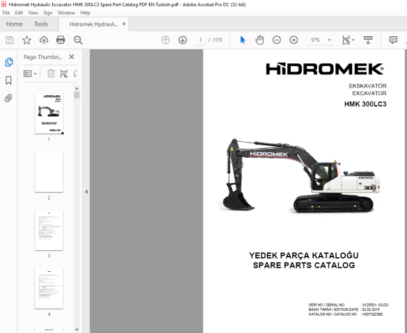 Hidromek HMK 300LC3 Excavator Isuzu Parts Catalog Manual SN 9125501 ...