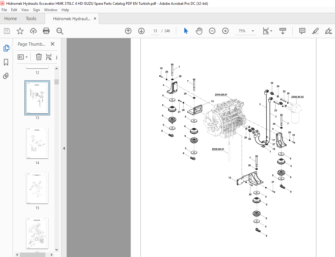 Hidromek HMK 370LC4 HD Excavator ISUZU Parts Catalogue Manual ...