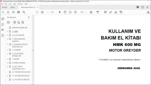 Hidromek HMK 600 MG MOTOR GREYDER KULLANIM VE BAKIM EL KİTABI - PDF DOWNLOAD (Turkish)