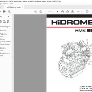 Hidromek HMK 62SS KUBOTA V2403 M-T E3B STAGE 3A - Tier 4 Interim Motor Servis El Kitabı  - PDF DOWNLOAD (Turkish)
