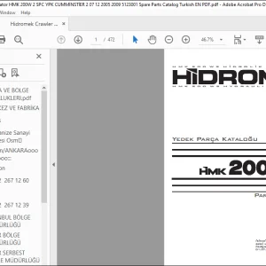 Hidromek Hydraulic Excavator HMK 200 W-2 Spare Parts Catalog Manual TR_EN SN 5123001 - PDF DOWNLOAD