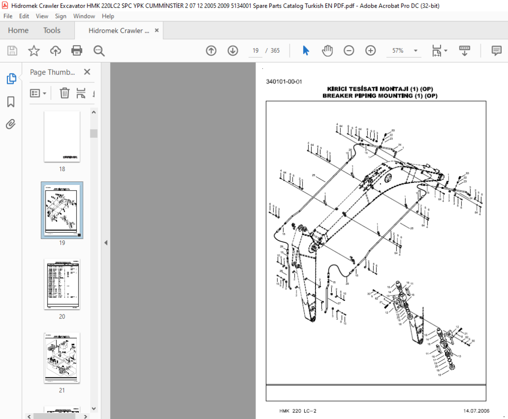 Hidromek Hydraulic Excavator HMK 220 LC-2 Parts Catalogue Manual SN ...