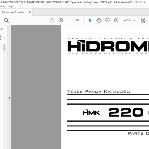 Hidromek Hydraulic Excavator HMK 220 LC Parts Catalogue Manual TR_EN SN 2134001 - PDF DOWNLOAD