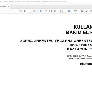 Hidromek Kazıcı Yükleyici HMK 102B SUPRA HMK 102B ALPHA SUPRA SERİSİ Tier4 Final KULLANIM VE BAKIM EL KİTABI (Y10 13030)- PDF DOWNLOAD (Turkish)