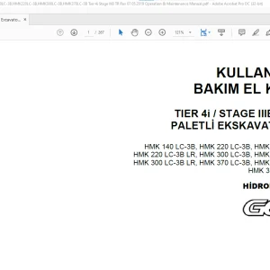 Hidromek ekskavatör H347323400 HMK140LC-3B,HMK220LC-3B,HMK300LC-3B,HMK370LC-3B TIER 4i STAGE IIIB SERİSİ PALETLİ EKSKAVATÖRLER KULLANIM VE BAKIM EL KİTABI - PDF DOWNLOAD (Turkish)