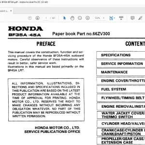 Honda Outboard Engine BF35A.BF45A Shop Manual 66ZV300 - PDF DOWNLOAD