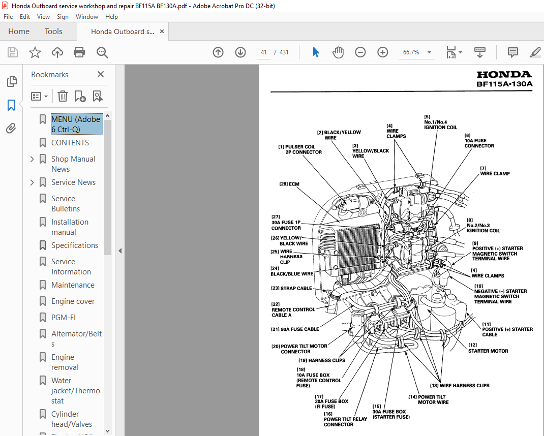 Honda Outboard Motor BF115A BF130A Service Repair Manual 66ZW500 - PDF ...