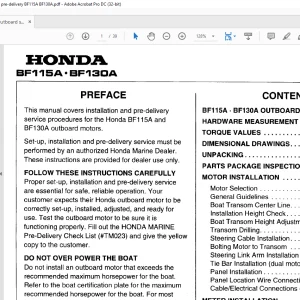 Honda Outboard Motor BF115A BF130A Set-up Installation & Pre-delivery Manual - PDF DOWNLOAD