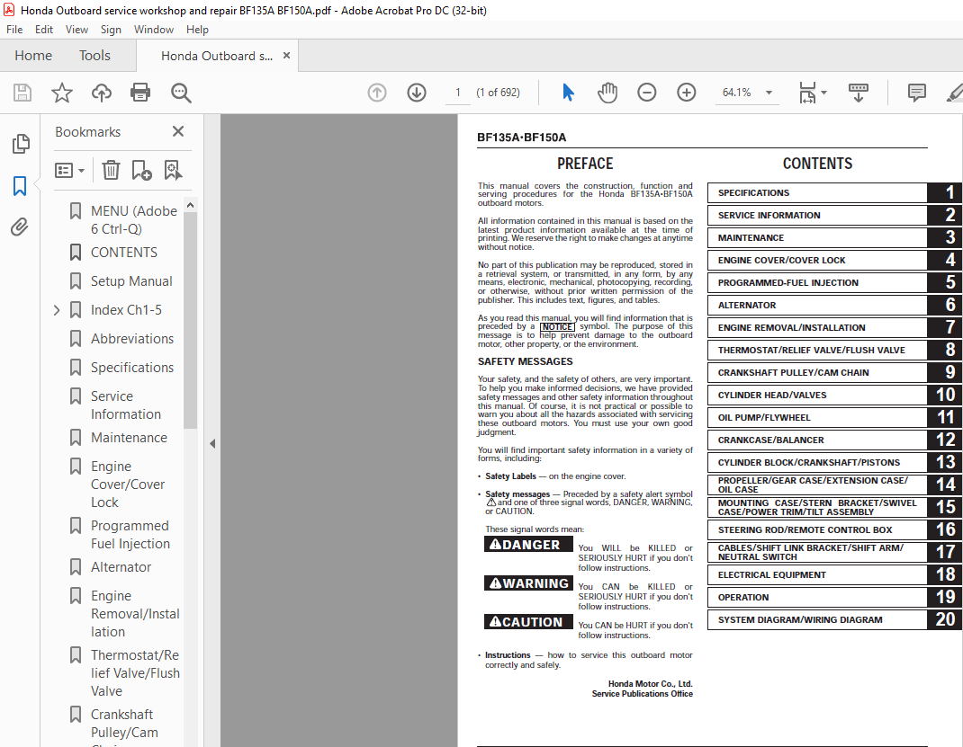 Honda Outboard Motor BF135A BF150A Service Repair Manual - PDF DOWNLOAD ...